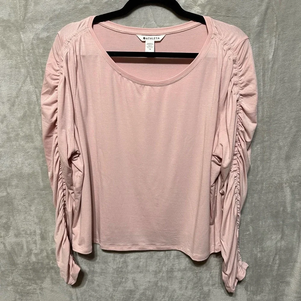 Athleta Shirt Womens 1X Pink All Around Ruched Top Workout Gym Stretch Casual
